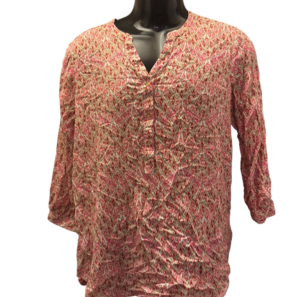 Band of Gypsies Pink Patterned Split-Neck Tunic Top
